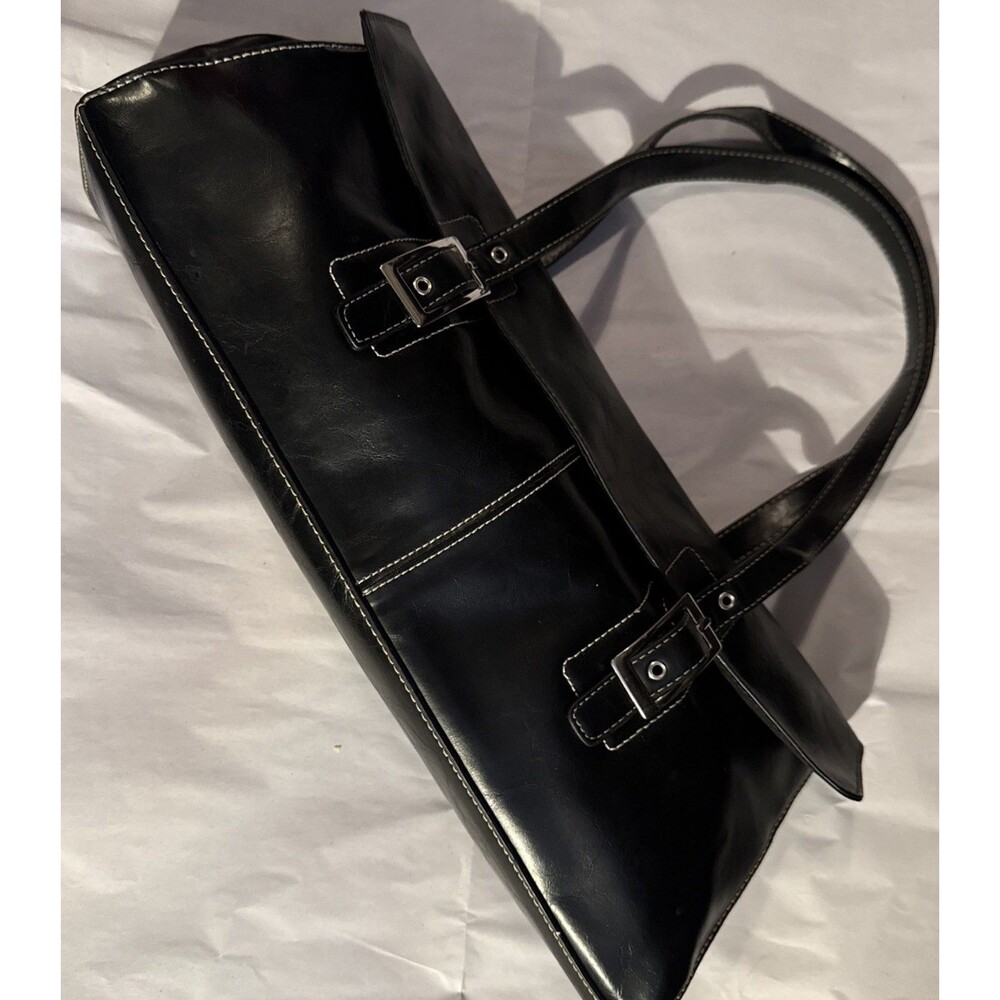 Kenneth Cole Black Leather East West Bag Adjustable Shoulder Strap Buckle